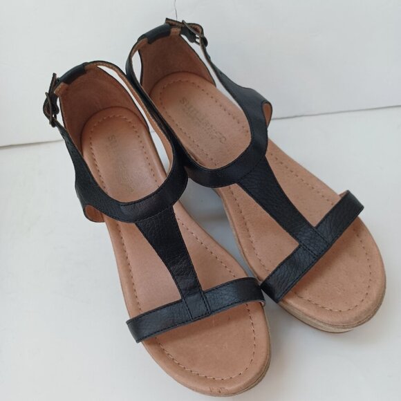 Sundance Wedge Black Tan Leather Strappy Open Toe Ankle Buckle Womens 6 or 37 - Picture 3 of 16